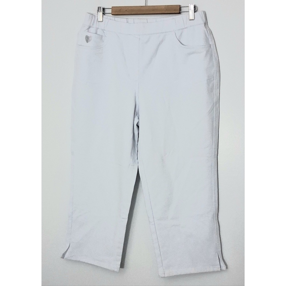 Dream Jeannes Quacker Factory Pants Women's Large White Cropped Pullon Heart
